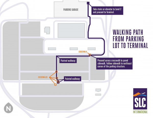 Walking map from parking lot to terminal