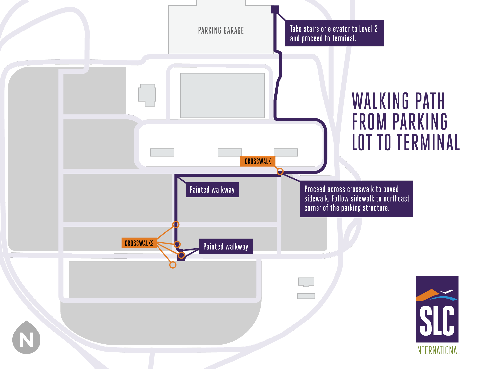 Walking map to terminal Walking map from parking lot to terminal. See directions list below