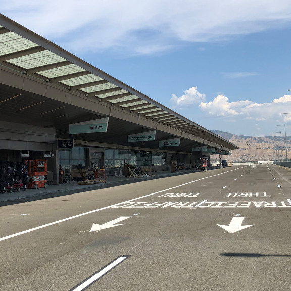 Elevated roadway road stripping August 2020