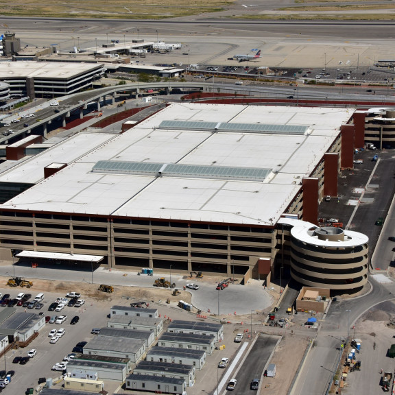 Parking garage aerial August 2020
