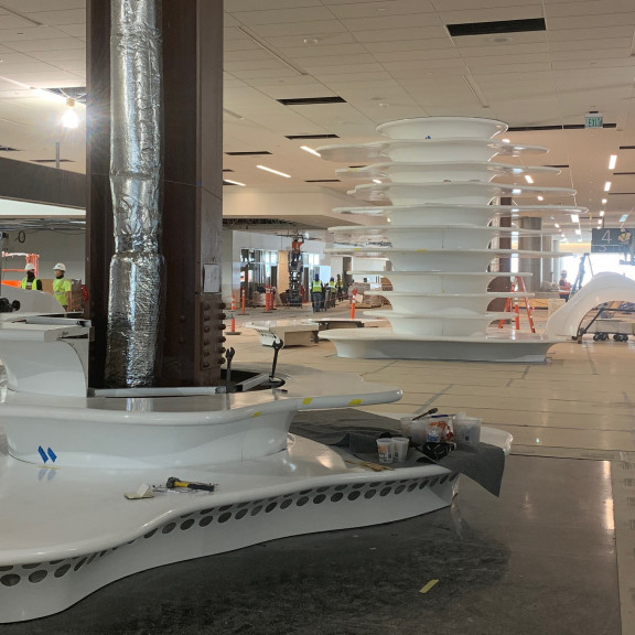 Terminal column plates and benches progress July 2020