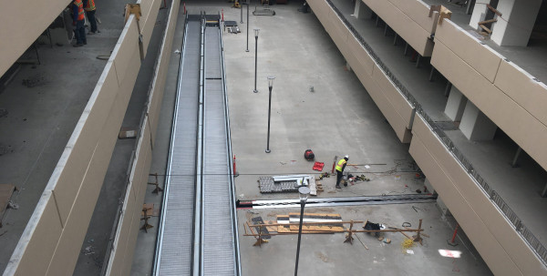 Parking garage moving sidewalk June 2020