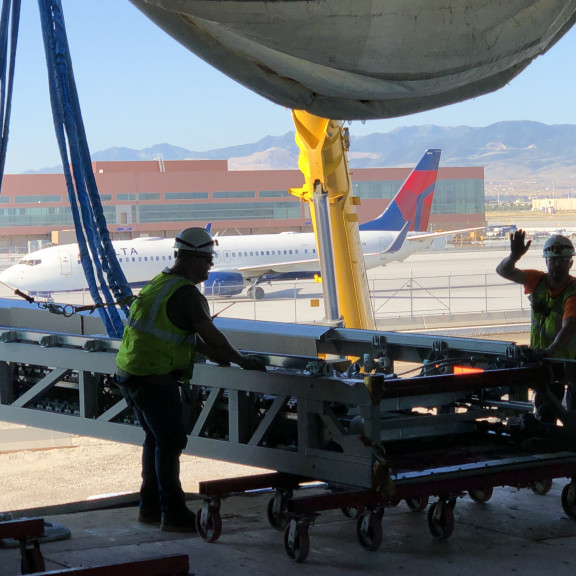 Moving sidewalk installation in North Concourse August 2019