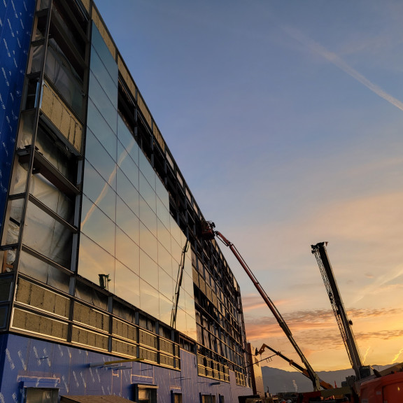 NCE area g south curtain wall glazing November 2023