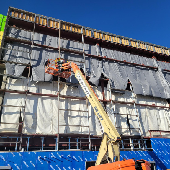 NCE south clear span curtain wall framing October 2023