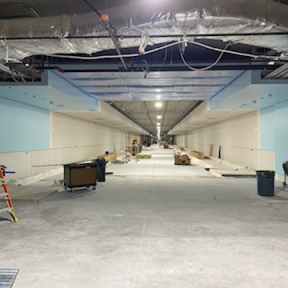 Tunnel first install of drywall and lights November 2022
